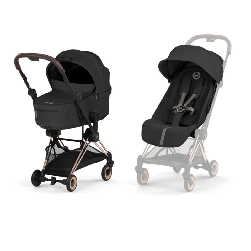 Cybex Coya Comfort Σύστημα Μεταφοράς 2-Σε-1 Με Πτυσσόμενο Πορτ Μπεμπέ Sepia Black | black Με Σκελετό Rosegold | rosegold