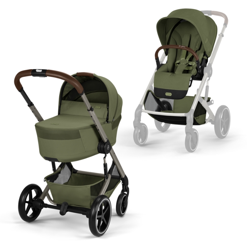Cybex Balios S Lux Σύστημα Μεταφοράς 2-Σε-1 Με Πτυσσόμενο Πορτ Μπεμπέ Moss Green | khaki
