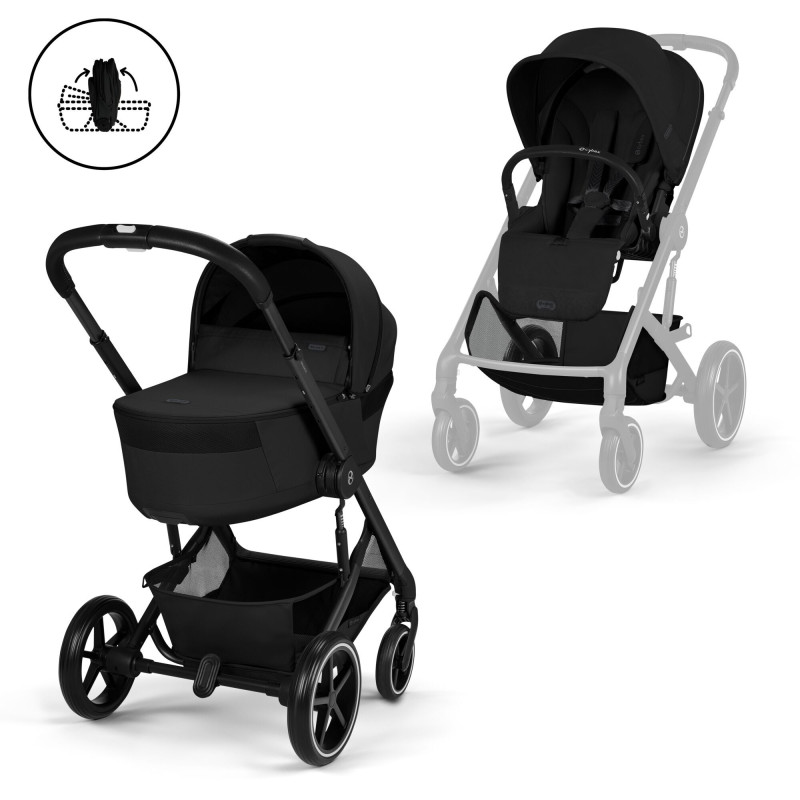 Cybex Balios S Lux Σύστημα Μεταφοράς 2-Σε-1 Με Πτυσσόμενο Πορτ Μπεμπέ Moon Black | black