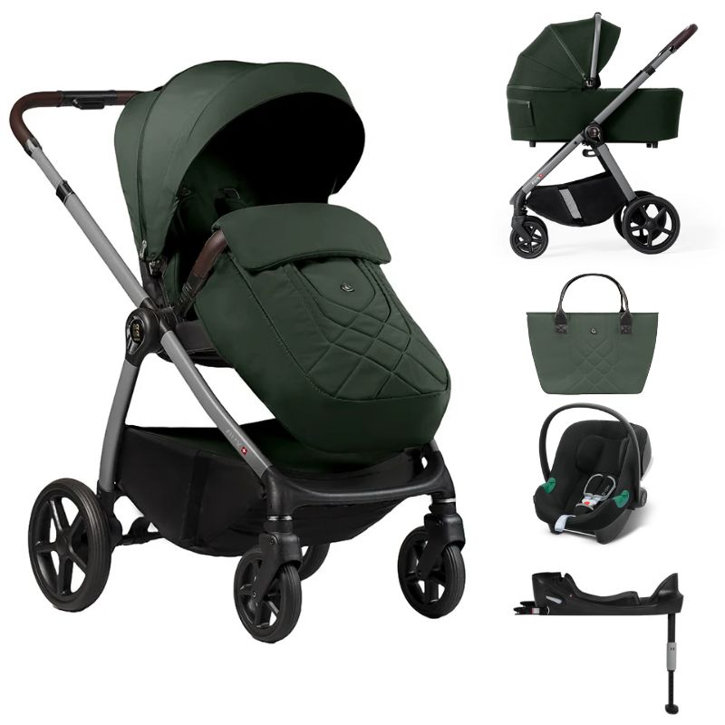 Dada Prams Flux Βρεφικό Σύστημα Μεταφοράς 2-Σε-1 Botanical Green Με Cybex Aton B2 i-Size Volcano Black Και Base One