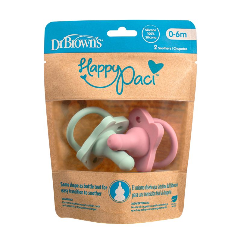 Dr. Brown's HappyPaci Σετ 100% Σιλικονούχες Πιπίλες 2 τμχ Για 0-6 Μηνών Pink / Mint