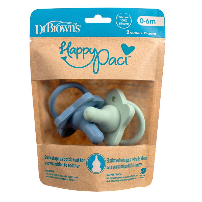 Dr. Brown's HappyPaci Σετ 100% Σιλικονούχες Πιπίλες 2 τμχ Για 0-6 Μηνών Blue / Mint