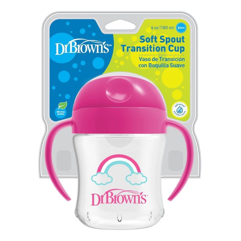 Dr. Brown's Soft Spout Transition Cup Εκπαιδευτικό Ποτηράκι Με Στόμιο Και Χερούλια Για 6+ Μηνών 180ml Pink
