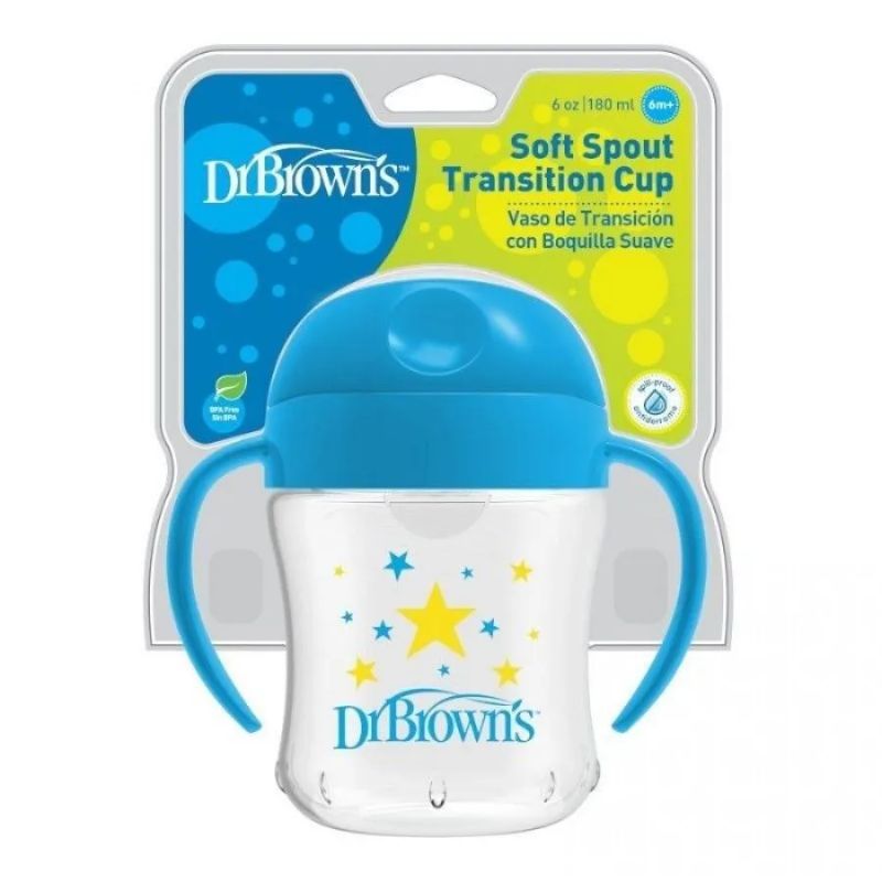 Dr. Brown's Soft Spout Transition Cup Εκπαιδευτικό Ποτηράκι Με Στόμιο Και Χερούλια Για 6+ Μηνών 180ml Blue