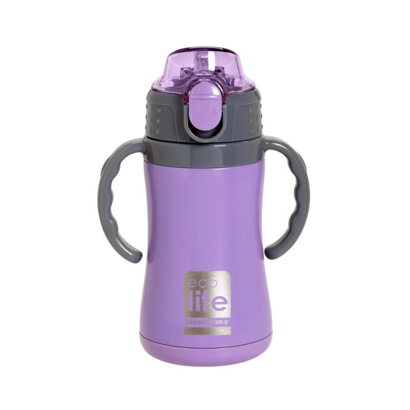 Ecolife Kids Μεταλλικό Θερμός Νερού Με Καλαμάκι 300ml Lilac