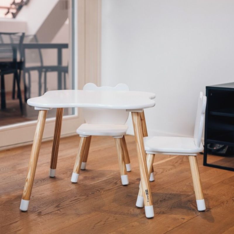 FreeON Bear Ξύλινο Παιδικό Τραπεζάκι Με 2 Καρέκλες White