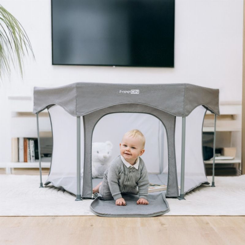 FreeON Playpen Εξάγωνο Πάρκο Quick Folding Grey