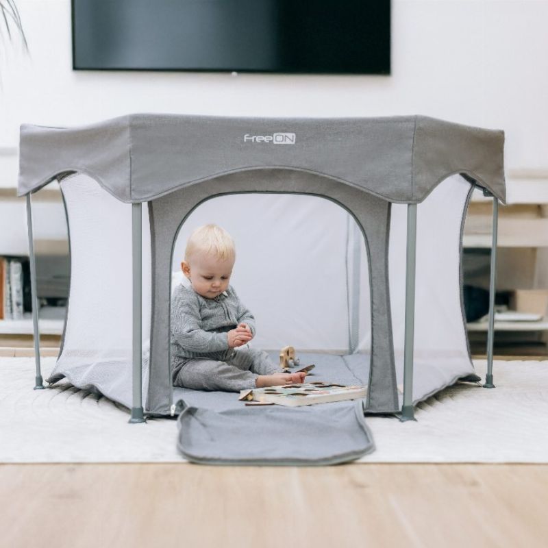 FreeON Playpen Εξάγωνο Πάρκο Quick Folding Grey