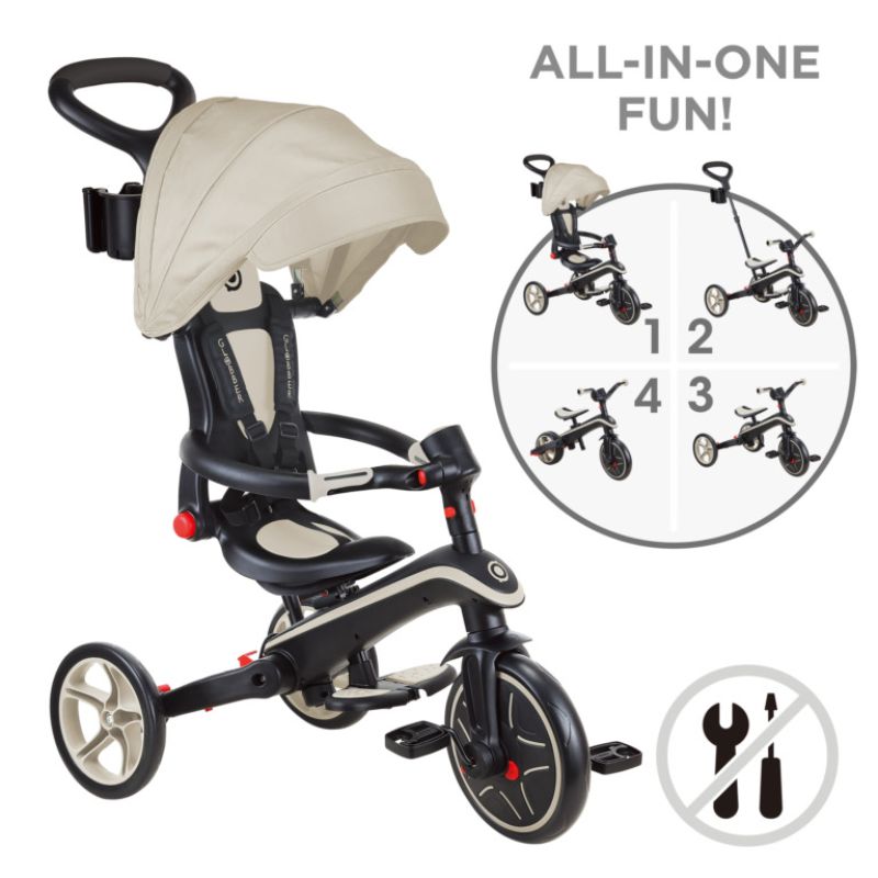 Globber Explorer Trike Αναδιπλούμενο Τρίκυκλο 4-Σε-1 10 Μηνών - 5 Ετών Taupe