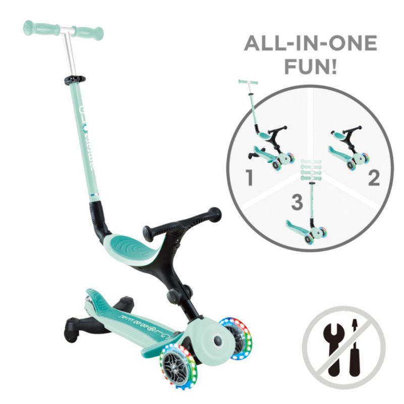 Globber Go Up Active Lights 360° Αναδιπλούμενο Πατίνι 3-Σε-1 Για 15 Μηνών - 9+ Ετών Mint