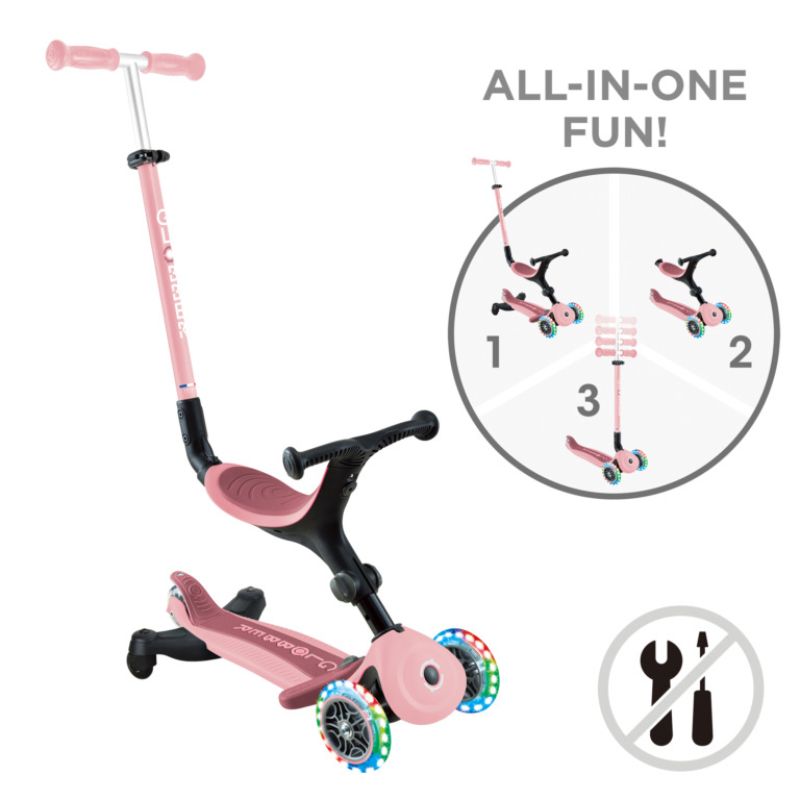 Globber Go Up Active Lights 360° Αναδιπλούμενο Πατίνι 3-Σε-1 Για 15 Μηνών - 9+ Ετών Pastel Pink