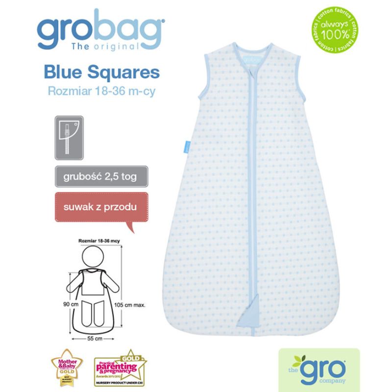 Grobag Βρεφικός Υπνόσακος 2,5tog 18-36 Μηνών Blue Squares Travel