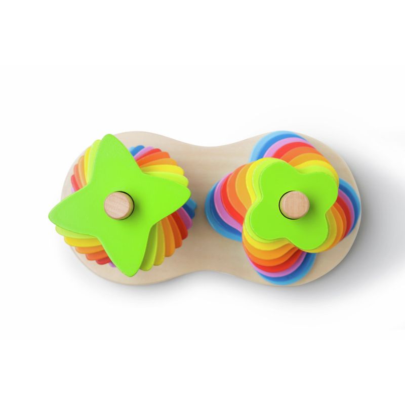 Hape Στοίβαξη Ξύλινων Σχημάτων Double Rainbow Stacker 19 τμχ Για 1-3 Ετών