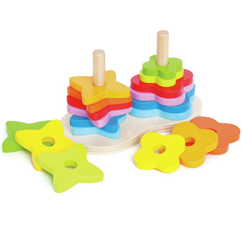 Hape Στοίβαξη Ξύλινων Σχημάτων Double Rainbow Stacker 19 τμχ Για 1-3 Ετών