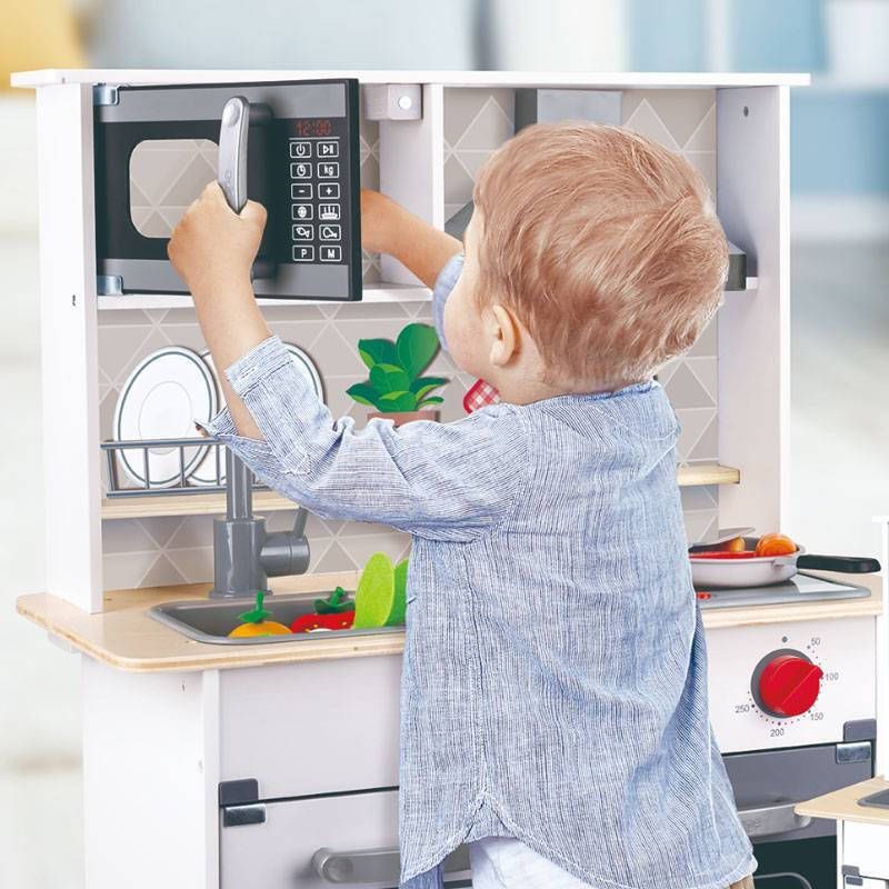 Hape Σετ Ξύλινη Κουζίνα Με Σκεύη 3 τμχ Super Serve Για 3-10 Ετών