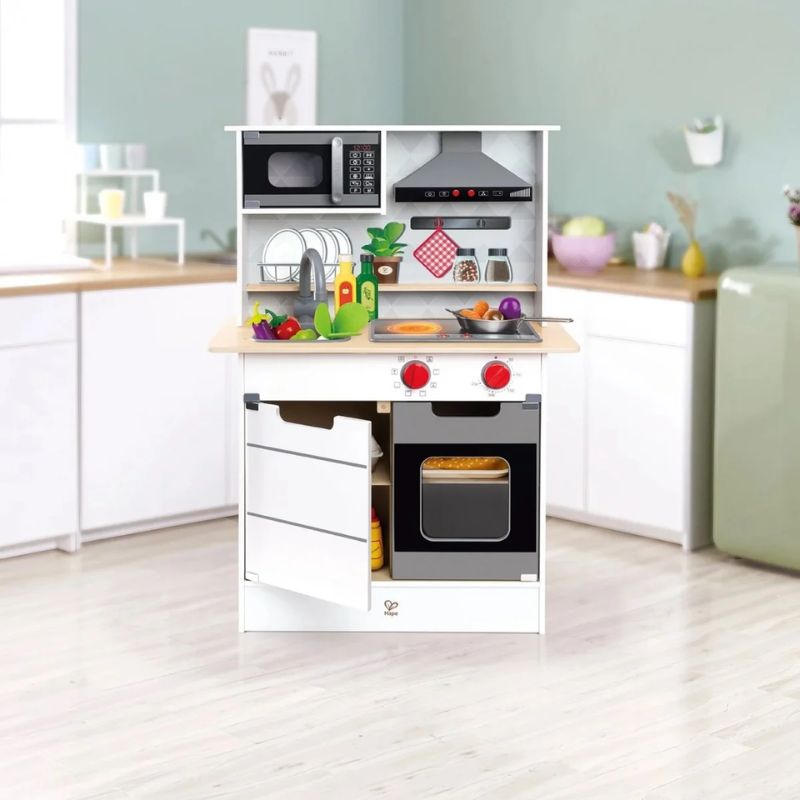 Hape Σετ Ξύλινη Κουζίνα Με Σκεύη 3 τμχ Super Serve Για 3-10 Ετών