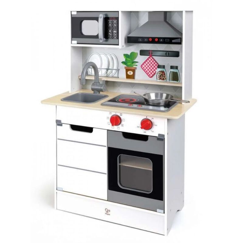 Hape Σετ Ξύλινη Κουζίνα Με Σκεύη 3 τμχ Super Serve Για 3-10 Ετών