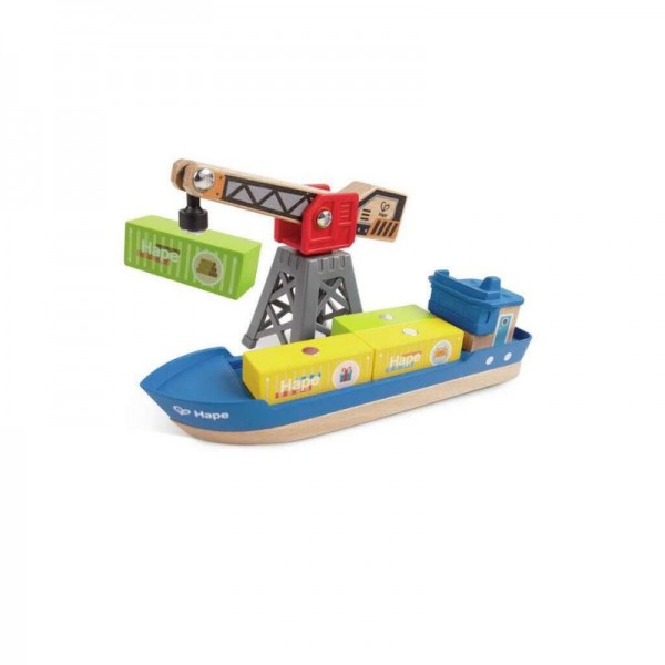Hape Railway Ξύλινο Πλοίο Με Γερανό Για 3+ Ετών Cargo Ship & Crane
