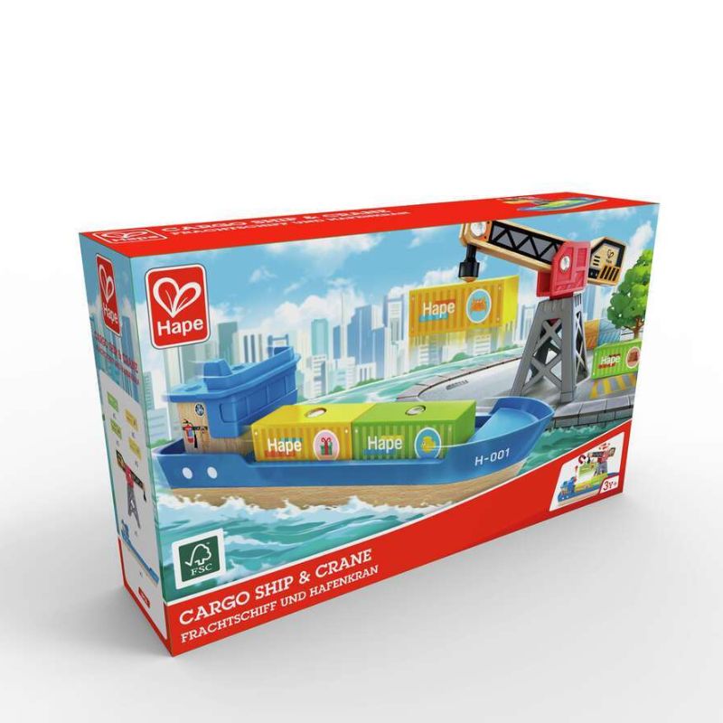 Hape Railway Ξύλινο Πλοίο Με Γερανό Για 3+ Ετών Cargo Ship & Crane