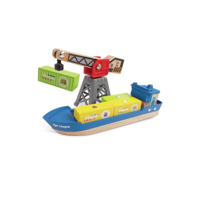 Hape Railway Ξύλινο Πλοίο Με Γερανό Για 3+ Ετών Cargo Ship & Crane