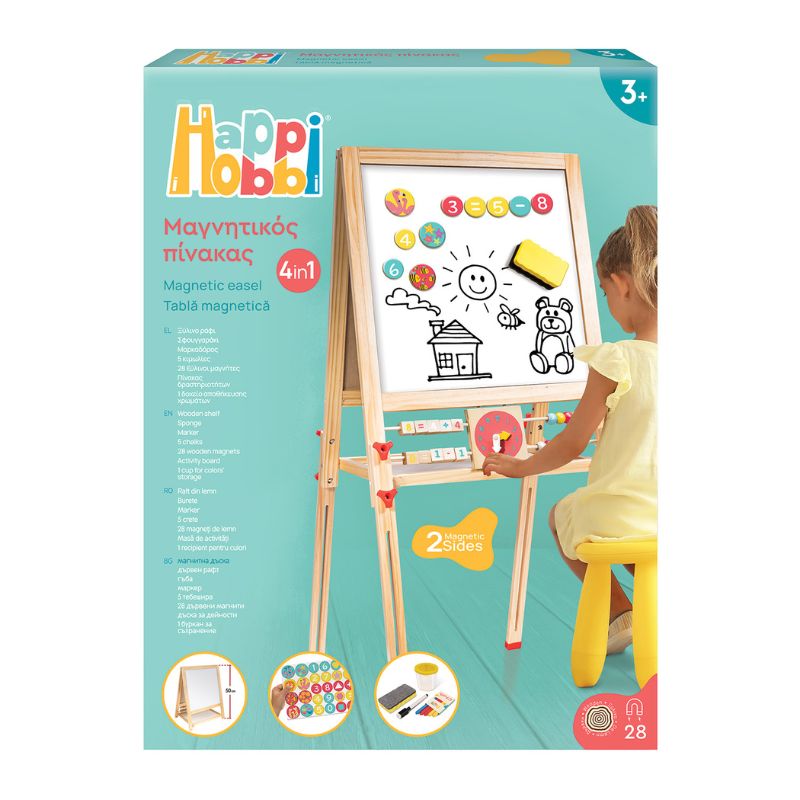 HappiHobbi Wooden Magnetic Easel 4-Σε-1 Επιδαπέδιος Πίνακας
