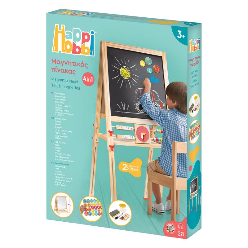 HappiHobbi Wooden Magnetic Easel 4-Σε-1 Επιδαπέδιος Πίνακας