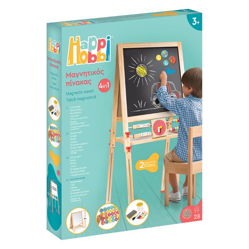 HappiHobbi Wooden Magnetic Easel 4-Σε-1 Επιδαπέδιος Πίνακας