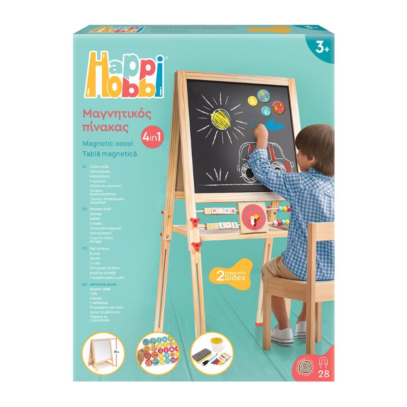 HappiHobbi Wooden Magnetic Easel 4-Σε-1 Επιδαπέδιος Πίνακας