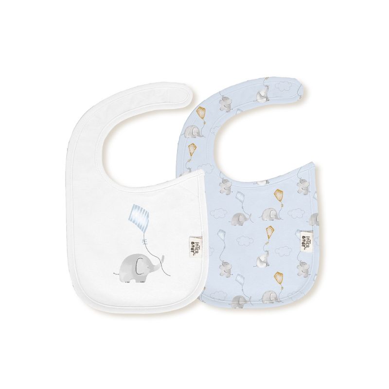 Interbaby Σετ Σαλιάρες Με Velcro 20*30cm 2 τμχ Elephant White / Blue