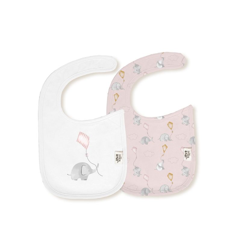 Interbaby Σετ Σαλιάρες Με Velcro 20*30cm 2 τμχ Elephant White / Pink