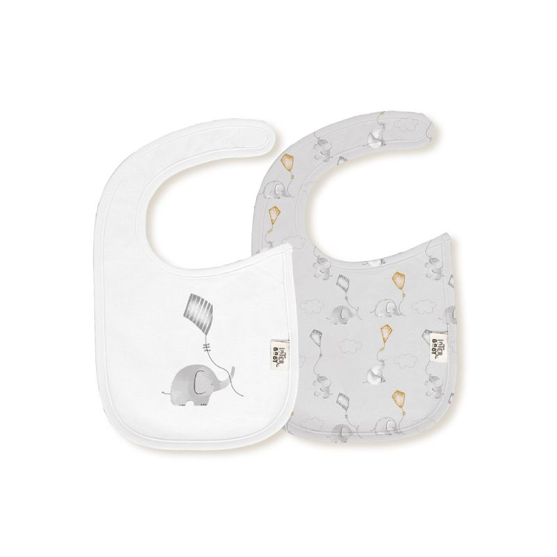 Interbaby Σετ Σαλιάρες Με Velcro 20*30cm 2 τμχ Elephant White / Grey