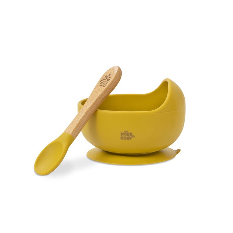 Interbaby Σετ Αντιολισθητικό Μπολ Και Σιλικονούχο Κουτάλι Earth Ocher