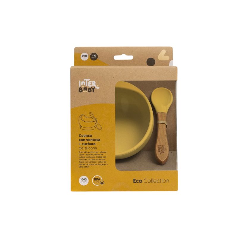 Interbaby Σετ Αντιολισθητικό Μπολ Και Σιλικονούχο Κουτάλι Earth Ocher