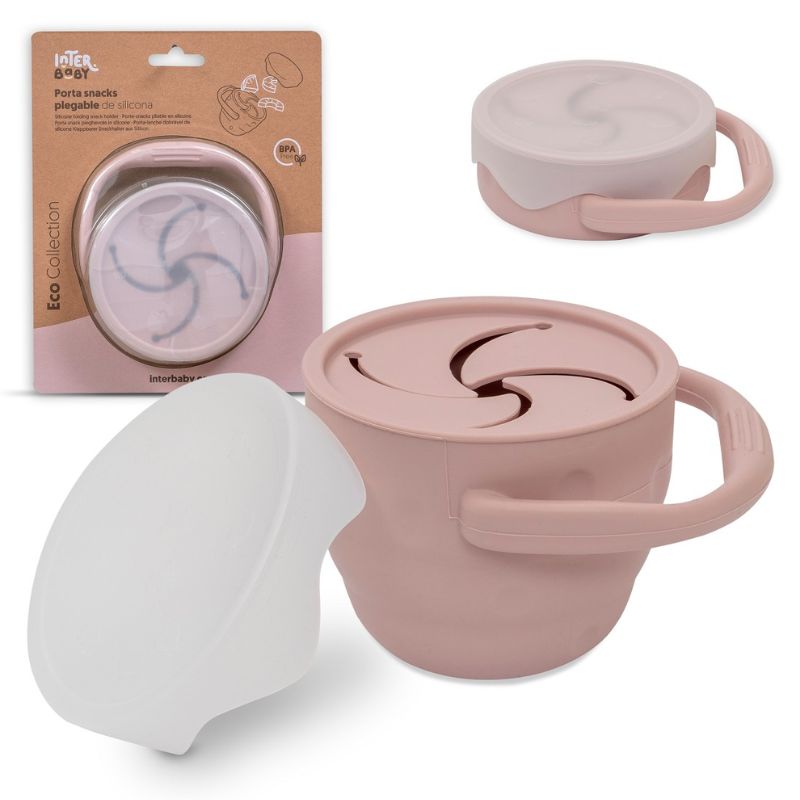 Interbaby Σιλικονούχο Πτυσσόμενο Κυπελάκι Με Καπάκι Για Σνακ Για 6+ Μηνών Dark Pink
