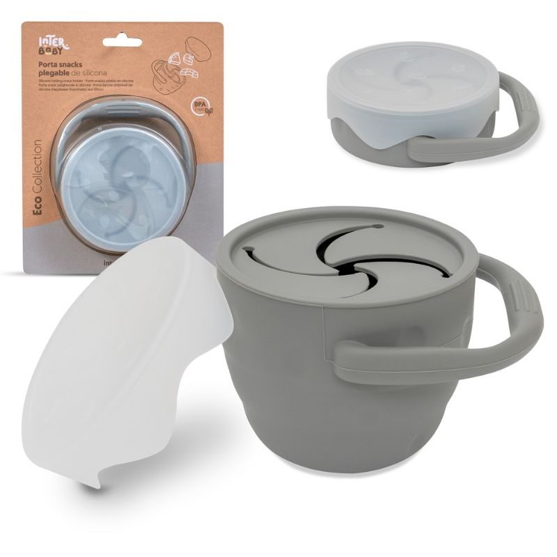 Interbaby Σιλικονούχο Πτυσσόμενο Κυπελάκι Με Καπάκι Για Σνακ Για 6+ Μηνών Petrol Grey