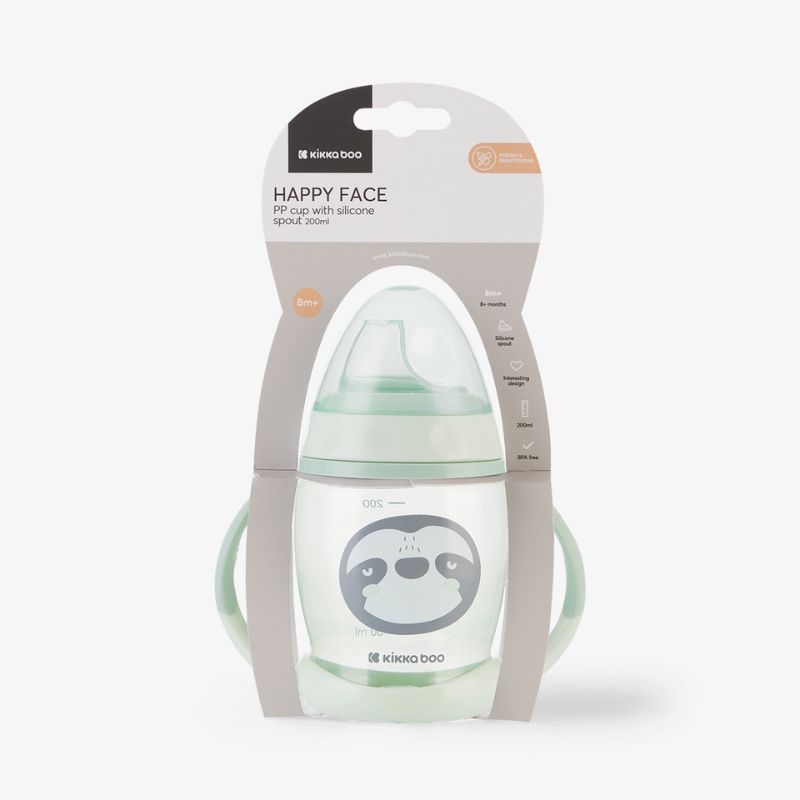 Kikkaboo Happy Face Εκπαιδευτικό Ποτηράκι Με Μαλακό Στόμιο Και Χερούλια 200ml Mint