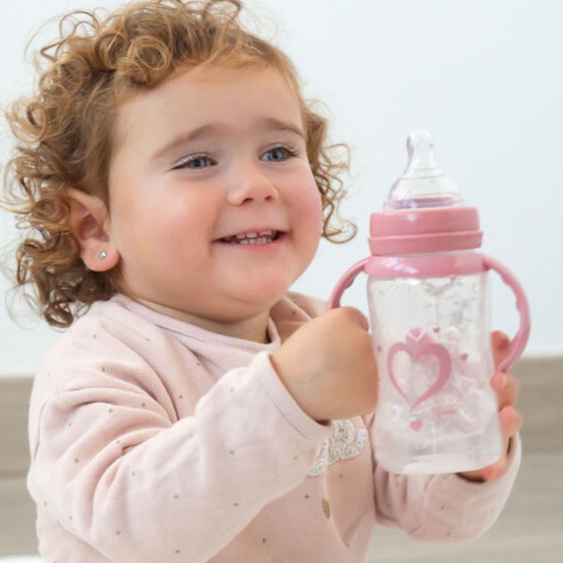 Kiokids Μπιμπερό Με Λαβές Για 4+ Μηνών 240ml Heart Pink