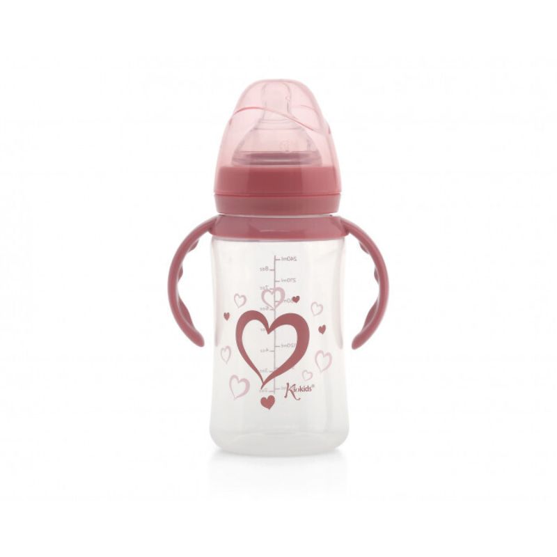 Kiokids Μπιμπερό Με Λαβές Για 4+ Μηνών 240ml Heart Pink