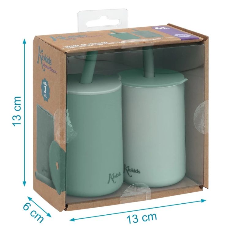 Kiokids Ecofrfiendly Σετ Σιλικονούχα Ποτήρια Με Καλαμάκι 2 τμχ Για 6+ Μηνών 180ml Sage Kiokids Ecofrfiendly Σετ Σιλικονούχα Ποτήρια Με Καλαμάκι 2 τμχ Για 6+ Μηνών 180ml Sage