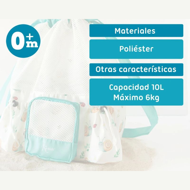 Kiokids Αδιάβροχη Τσάντα Παραλίας 10l Snail Beige