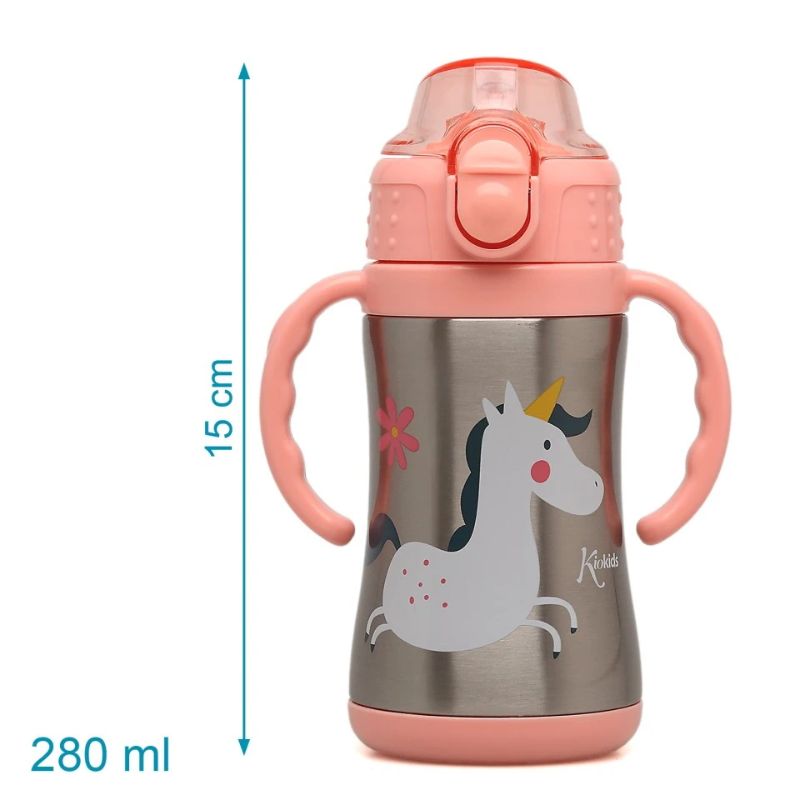 Kiokids Παγούρι-Θερμός Με Λαβές Για 6+ Μηνών 280ml Unicorn Pink