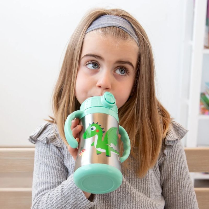 Kiokids Παγούρι-Θερμός Με Λαβές Για 6+ Μηνών 280ml Dragon Green