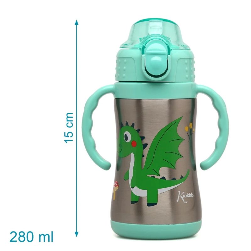 Kiokids Παγούρι-Θερμός Με Λαβές Για 6+ Μηνών 280ml Dragon Green
