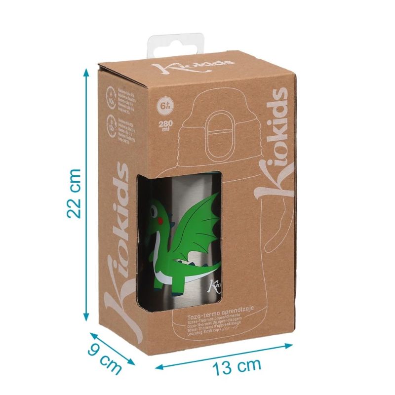 Kiokids Παγούρι-Θερμός Με Λαβές Για 6+ Μηνών 280ml Dragon Green