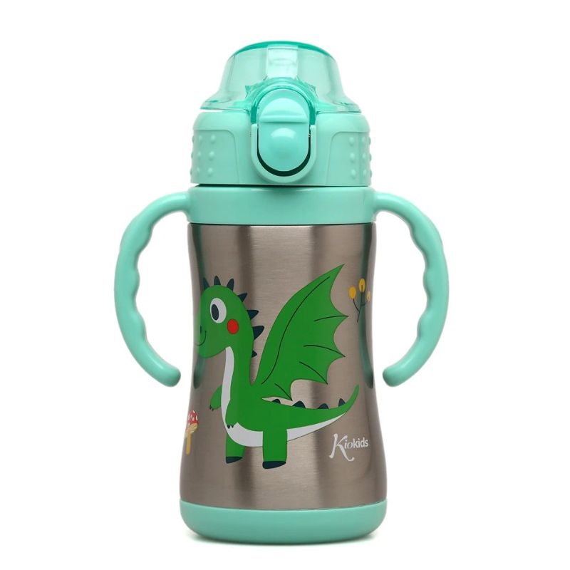 Kiokids Παγούρι-Θερμός Με Λαβές Για 6+ Μηνών 280ml Dragon Green
