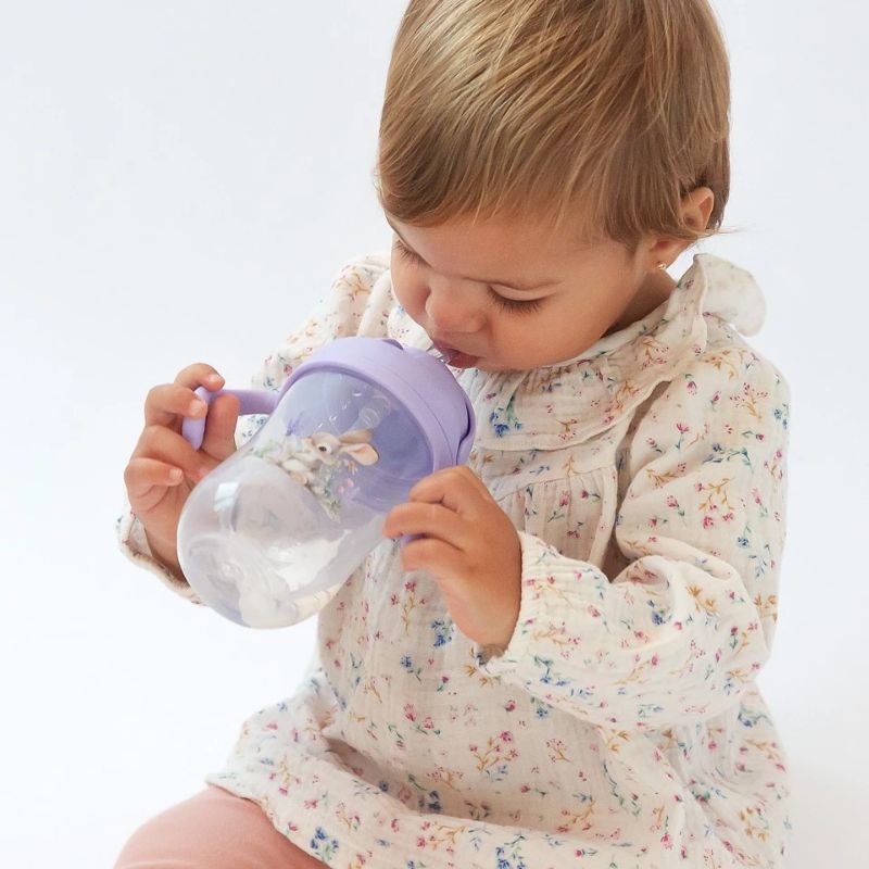 Kiokids Dolci Amici Εκπαιδευτικό Ποτηράκι Με Καλαμάκι Και Λαβές Για 6+ Μηνών 300ml Bunny Lavender