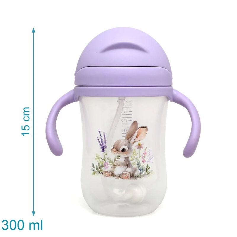 Kiokids Dolci Amici Εκπαιδευτικό Ποτηράκι Με Καλαμάκι Και Λαβές Για 6+ Μηνών 300ml Bunny Lavender