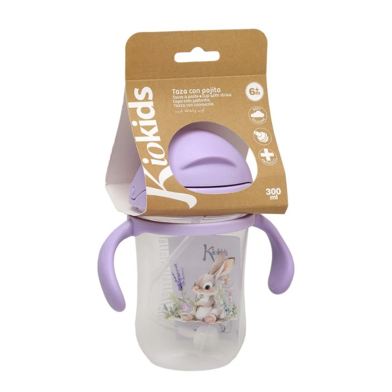 Kiokids Dolci Amici Εκπαιδευτικό Ποτηράκι Με Καλαμάκι Και Λαβές Για 6+ Μηνών 300ml Bunny Lavender