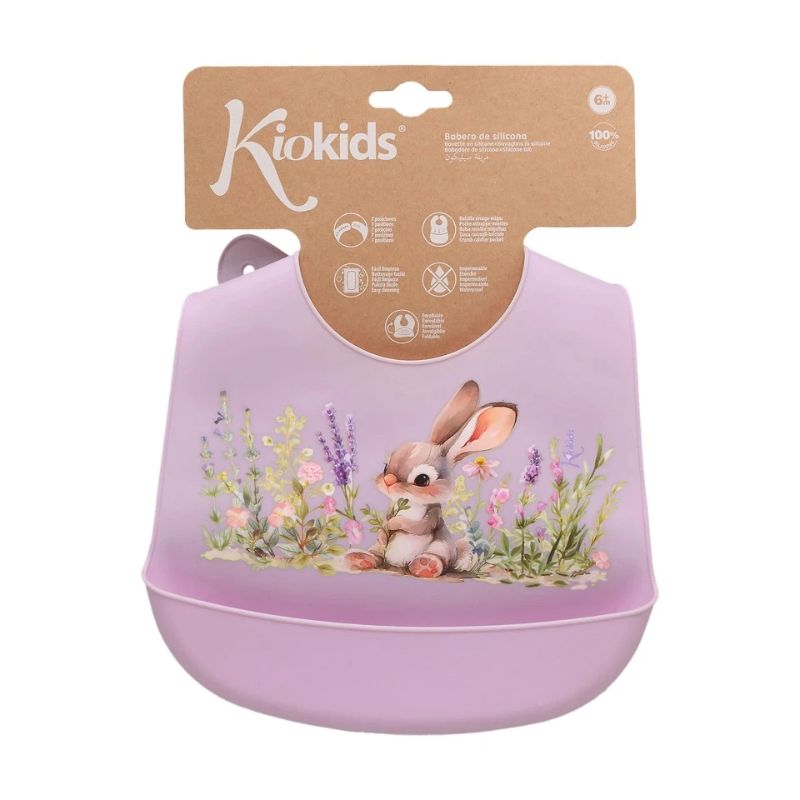 Kiokids Σαλιάρα Σιλικόνης Για 4+ Μηνών Honey Lavender