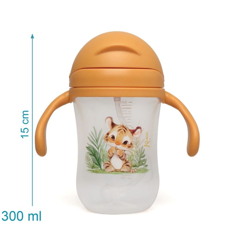 Kiokids Dolci Amici Εκπαιδευτικό Ποτηράκι Με Καλαμάκι Και Λαβές Για 6+ Μηνών 300ml Tiger Mustard